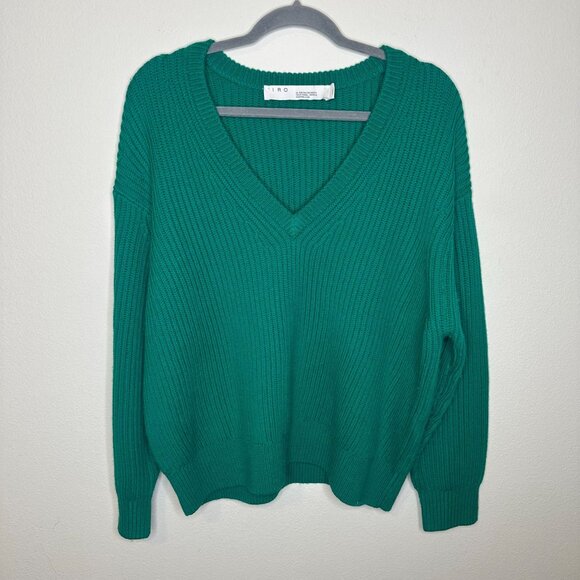 IRO Evolution Sweater XS Emerald Green Revolve 100% Wool Deep V Neck Pullover Lo - Picture 1 of 6